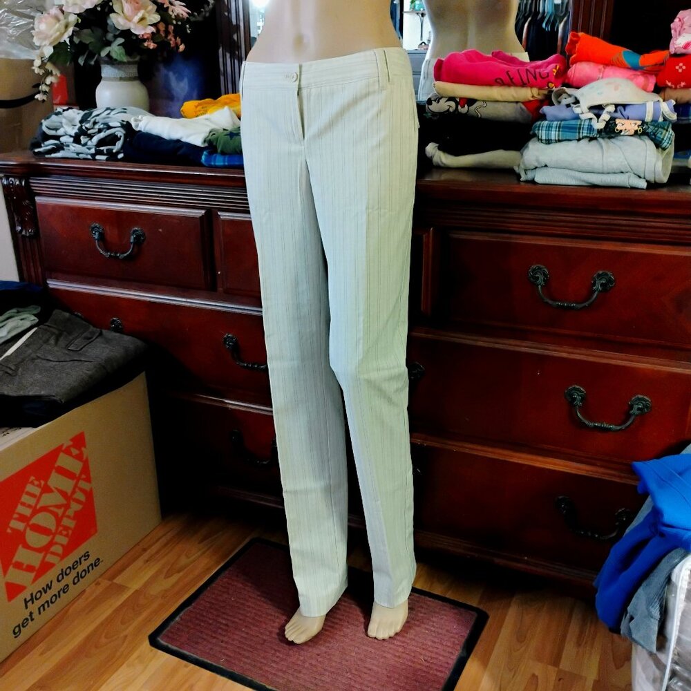 Cream & Tan Pin Striped Pleated Slacks